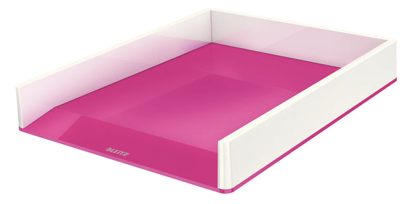 Leitz WOW Dual Colour Letter Tray A4/Foolscap Portrait White/Pink 53611023 - ONE CLICK SUPPLIES