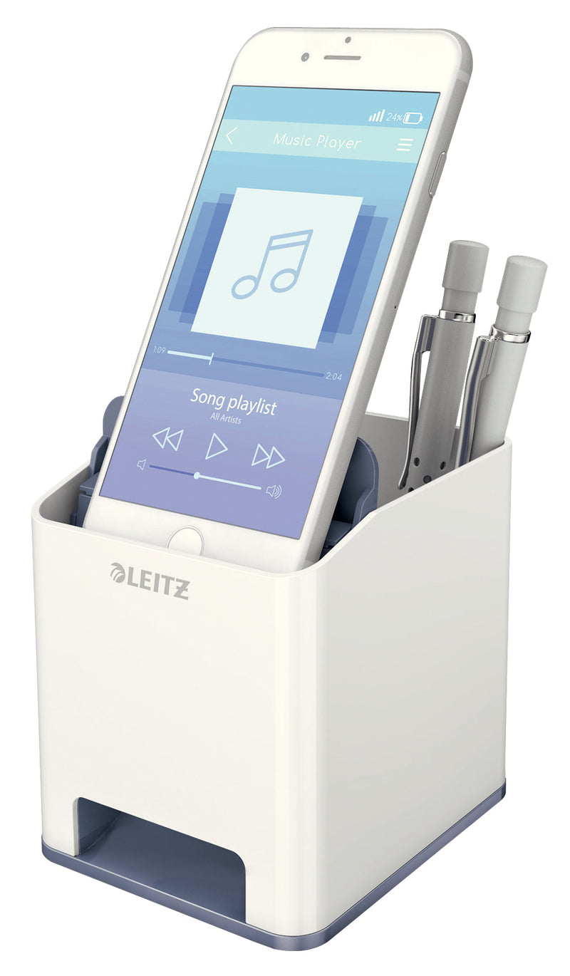 Leitz WOW Dual Colour Sound Pen Holder White/Grey 53631001 - ONE CLICK SUPPLIES