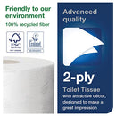 Tork 120238 T2 Advanced Recycled Toilet Roll 2 Ply ,12 Rolls of 850 Sheets