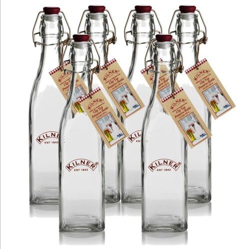 Kilner Branded Traditional Vintage Style Square Airtight Clip Top Preserve Glass Bottles, 0.55 Litre