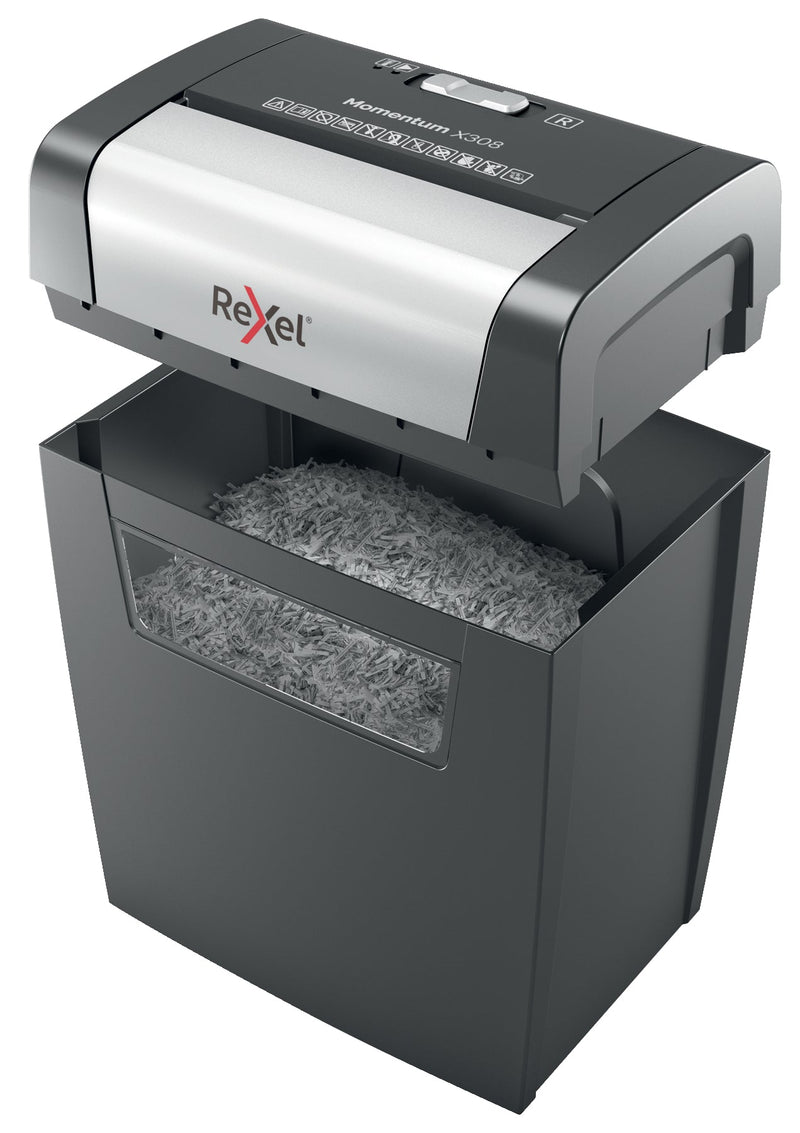 Rexel Momentum X308 Cross Cut Shredder 15 Litre 8 Sheet Black 2104570 - ONE CLICK SUPPLIES