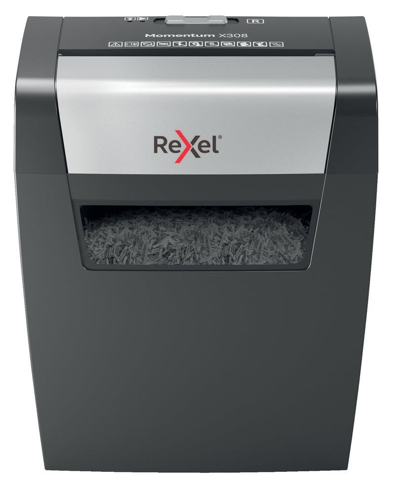 Rexel Momentum X308 Cross Cut Shredder 15 Litre 8 Sheet Black 2104570 - ONE CLICK SUPPLIES