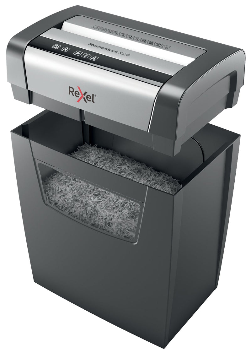 Rexel Momentum X312 Cross Cut Shredder 23 Litre 12 Sheet Black 2104572 - ONE CLICK SUPPLIES