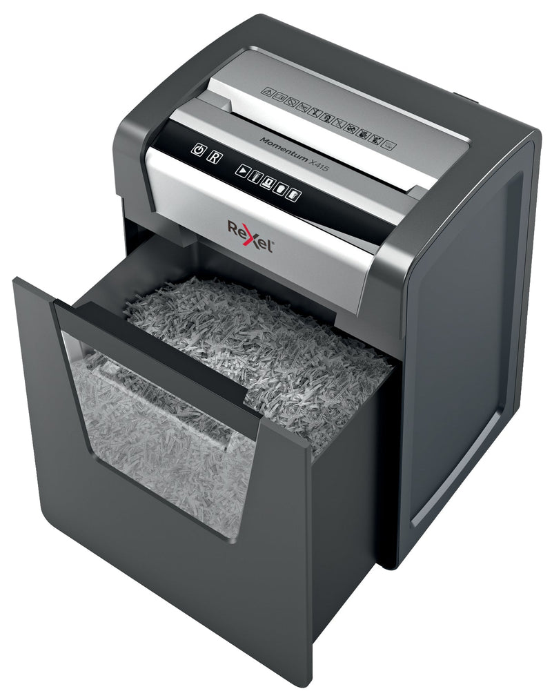 Rexel Momentum X415 Cross Cut Shredder 23 Litre 15 Sheet Black 2104576 - ONE CLICK SUPPLIES