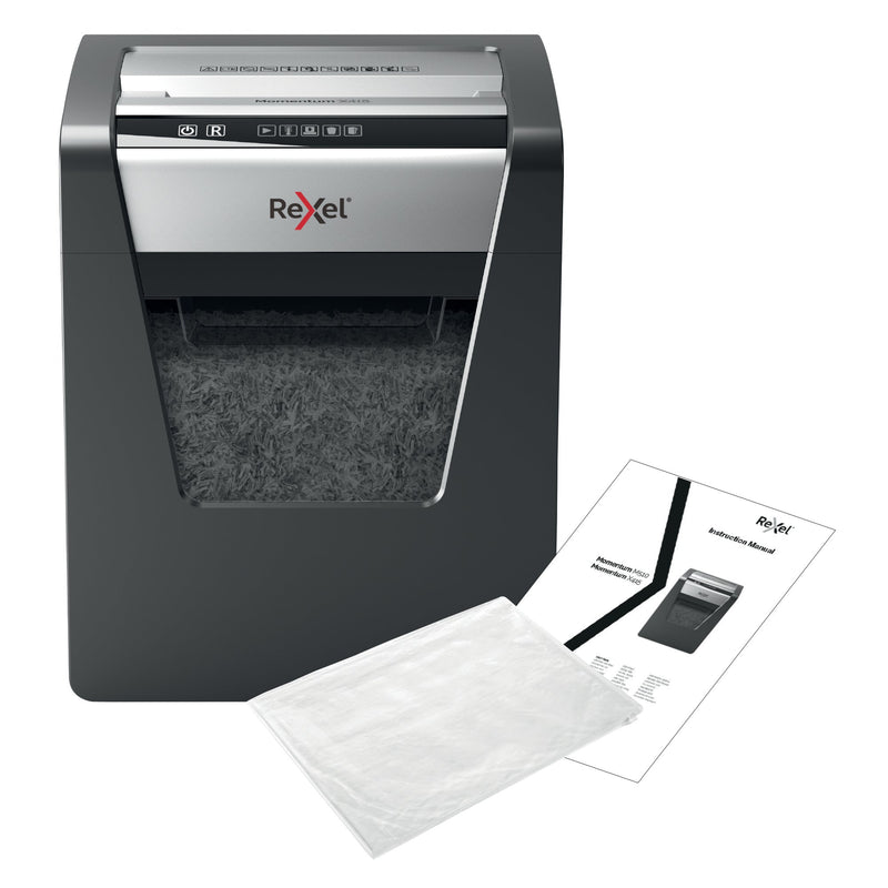 Rexel Momentum X415 Cross Cut Shredder 23 Litre 15 Sheet Black 2104576 - ONE CLICK SUPPLIES