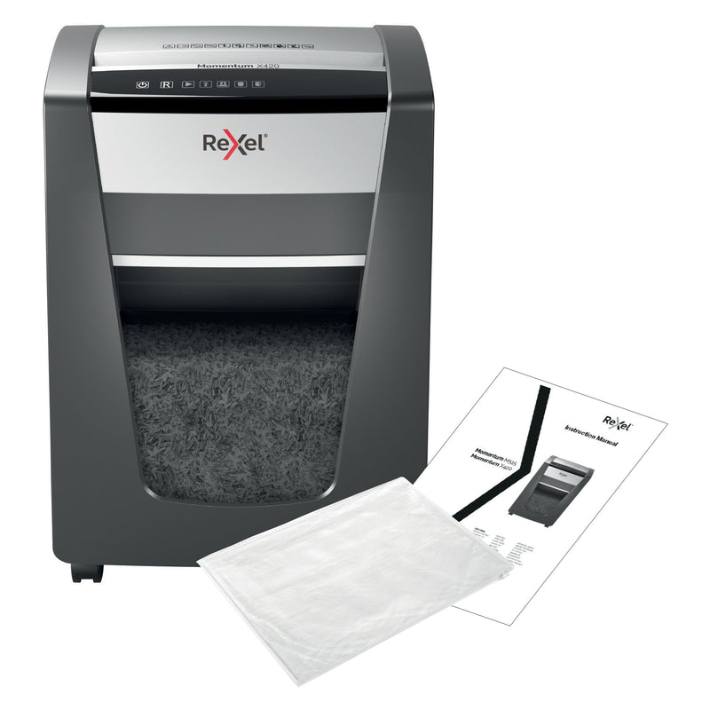 Rexel Momentum X420 Cross Cut Shredder 30 Litre 20 Sheet Black 2104578 - ONE CLICK SUPPLIES