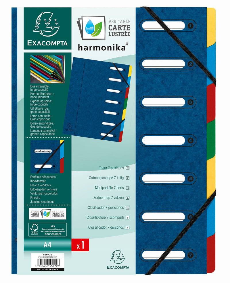 Exacompta Harmonika Multifile Manilla A4 7 Part 425gsm Blue - 55072E - ONE CLICK SUPPLIES