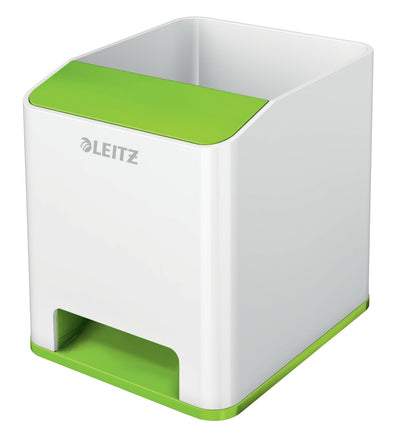 Leitz WOW Dual Colour Sound Pen Holder White/Green 53631054 - ONE CLICK SUPPLIES