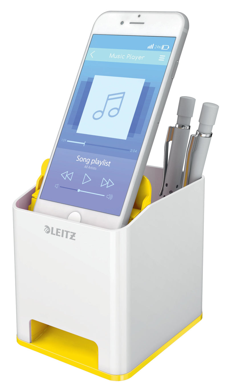 Leitz WOW Sound Pen Holder White/Yellow 53631016 - ONE CLICK SUPPLIES