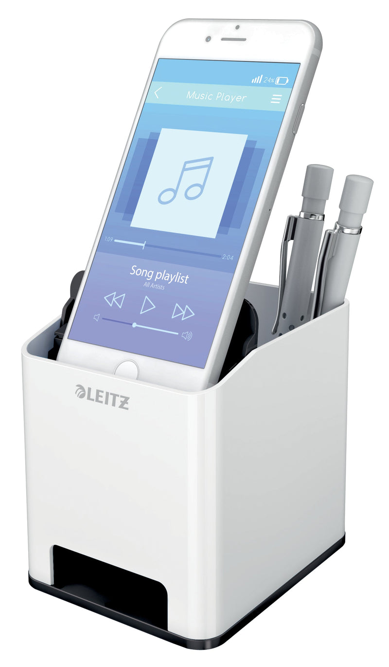 Leitz WOW Sound Pen Holder White/Black 53631095 - ONE CLICK SUPPLIES