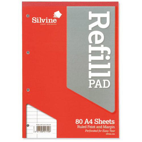 Silvine Refill Pad Headbound Perforated Punched Feint Ruled Margin 160pp 75gsm A4 Ref A4RPFM [Pack 6] - ONE CLICK SUPPLIES