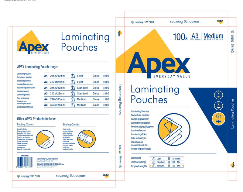 ValueX Laminating Pouch A3 2x125 Micron Gloss (Pack 100) 6003401 - ONE CLICK SUPPLIES