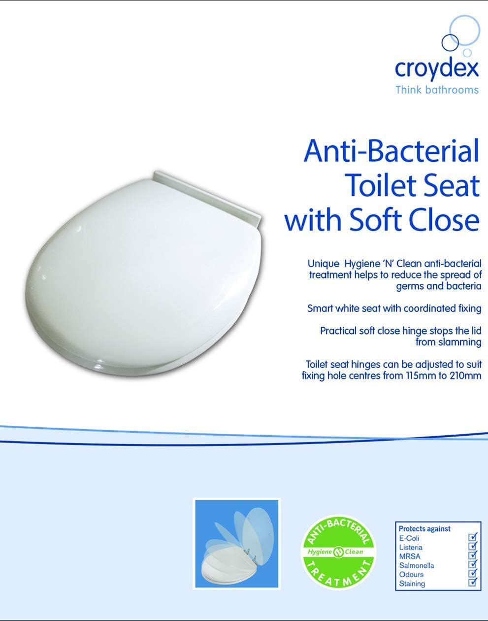 Croydex White Plastic Antibacterial Toilet Seat HYGI WL400022H {Reduced to Clear}