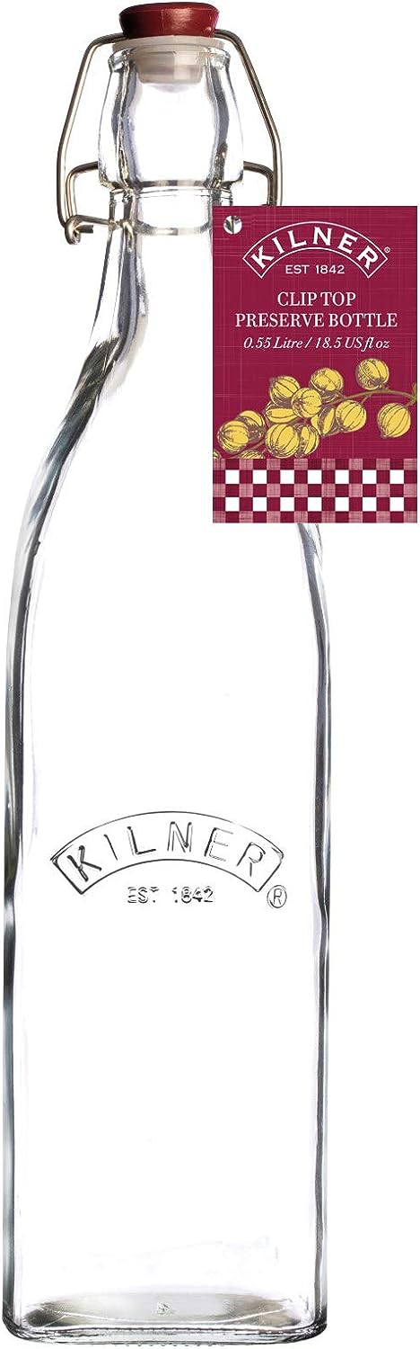 Kilner Branded Traditional Vintage Style Square Airtight Clip Top Preserve Glass Bottles, 0.55 Litre