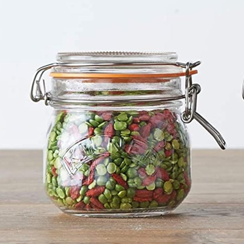 Kilner Branded 0.5 Litre Square Glass Clip Top Preservation Storage Jar.