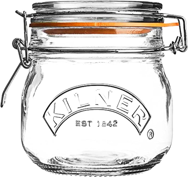 Kilner Branded 0.5 Litre Square Glass Clip Top Preservation Storage Jar.