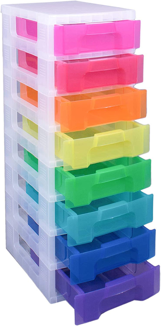 Really Useful Boxes 8 x 7 Litre Clear Tower Rainbow Drawers - ONE CLICK SUPPLIES