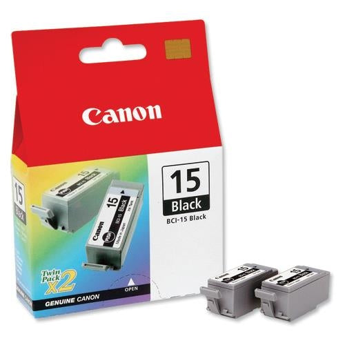 Canon BCI-15BK Black Inkjet Cartridges (Pack of 2) 8190A002 - ONE CLICK SUPPLIES