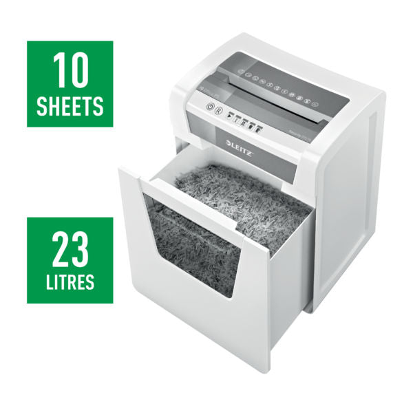 Leitz IQ Office Micro Cut Paper Shredder Security P5 23L White 80021000 - ONE CLICK SUPPLIES