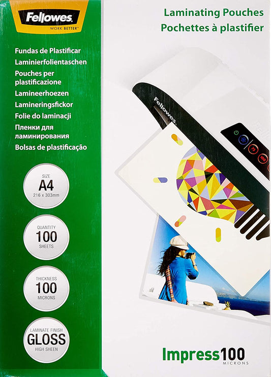 Fellowes A4 Glossy Laminating Pouch 100 Micron (Pack of 100) 5351111 - ONE CLICK SUPPLIES