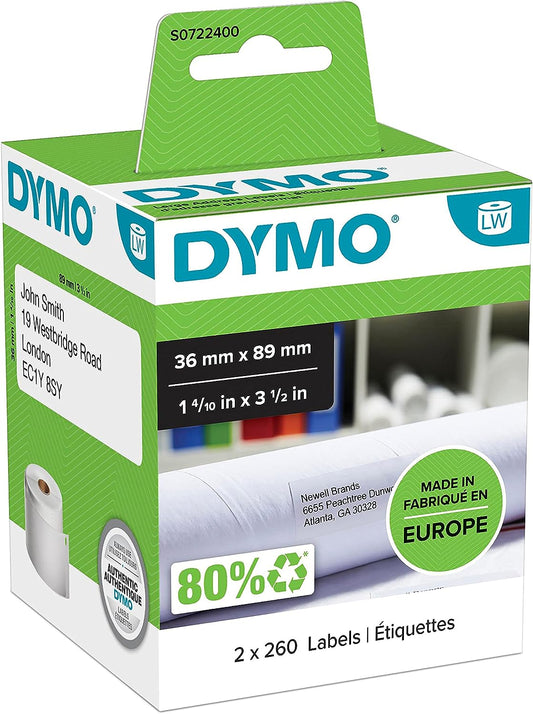 Dymo LabelWriter Large Address Label 36x89mm 260 Labels Per Roll White (Pack 2) - S0722400