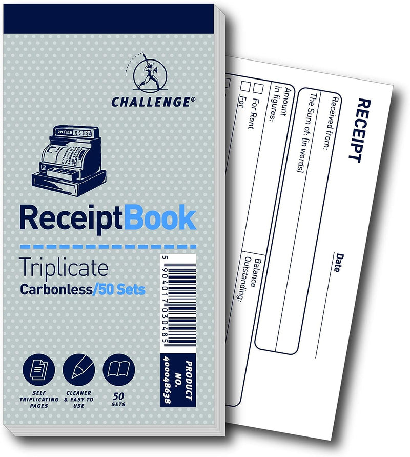 Challenge 400048638 140 x 170 mm Triplicate Receipt Book, Carbonless, 50 Pages, Set of 10