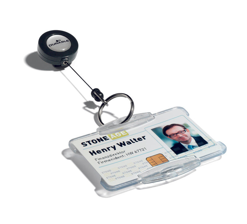 Durable Retractable Badge Reel and Keyring for Name Badges Charcoal (Pack 10) 822258 - ONE CLICK SUPPLIES