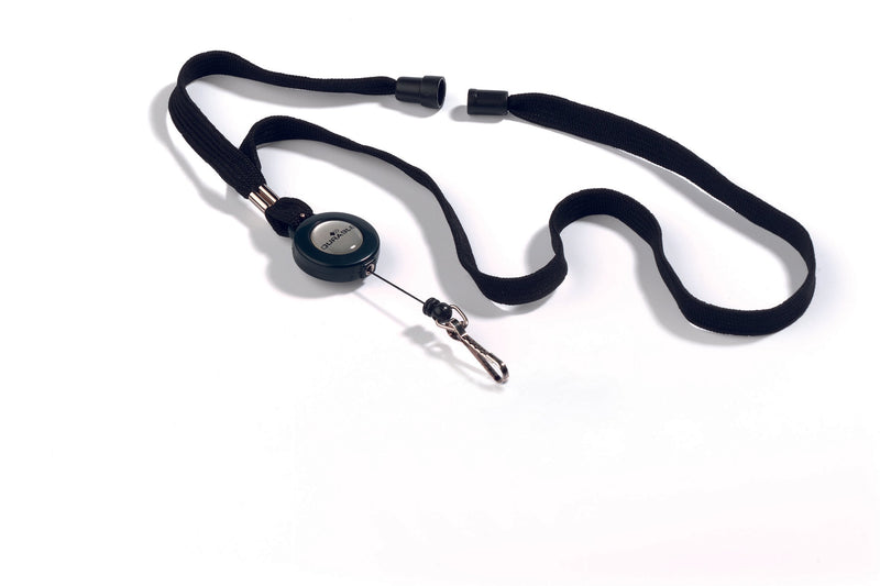 Durable Textile Lanyard and Reel for Name Badges Black (Pack 10) 8223 - 822301 - ONE CLICK SUPPLIES