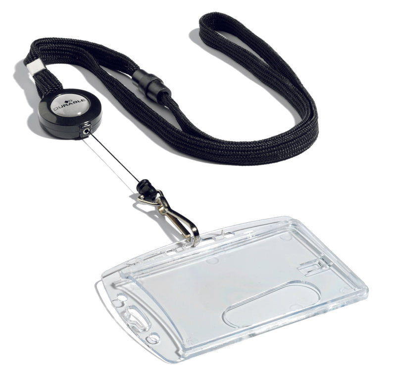 Durable Textile Lanyard and Reel for Name Badges Black (Pack 10) 8223 - 822301 - ONE CLICK SUPPLIES