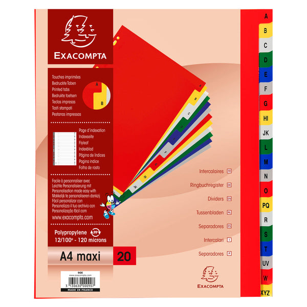 Exacompta Index A-Z A4 Extra Wide 120 Micron Polypropylene Bright Assorted Colours - 90E - ONE CLICK SUPPLIES