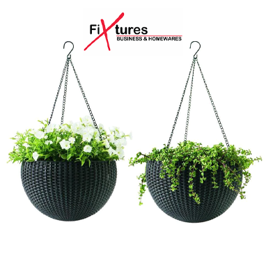 Fixtures Black Rattan Effect Hanging Basket LARGE 25cm x 16cm - ONE CLICK SUPPLIES