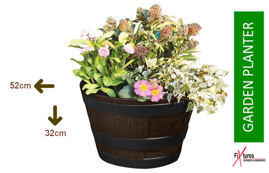 Fixtures Half Barrel Cask Planter Large, Brown 52cm x 32cm - ONE CLICK SUPPLIES