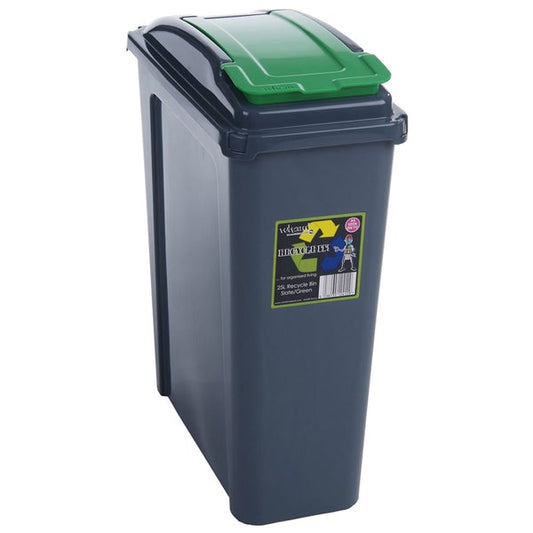 Wham Recycle It Green Slimline Bin & Lid 25 Litre - ONE CLICK SUPPLIES