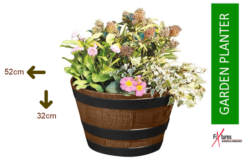 Fixtures Half Barrel Cask Planter Large, Light Brown/Tan 52cm x 32cm - ONE CLICK SUPPLIES