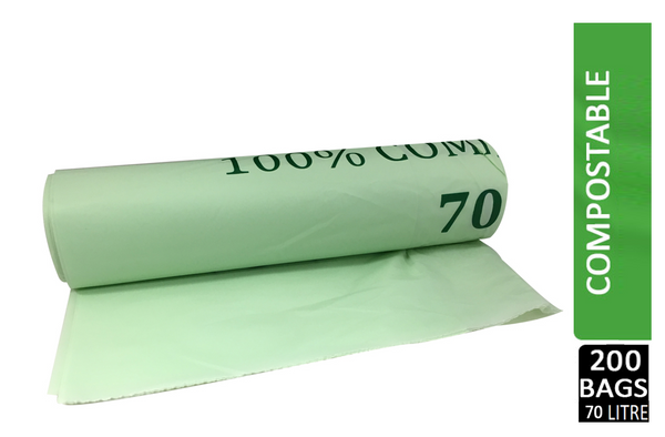 Compostable Biodegradable Food Waste 70 Litre Bin Liner Roll (10 Bags) - ONE CLICK SUPPLIES