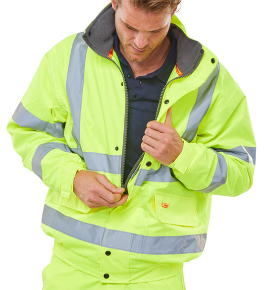 Beeswift Hi Visibility Fleece Lined Bomber Jacket YELLOW {All Sizes} - ONE CLICK SUPPLIES