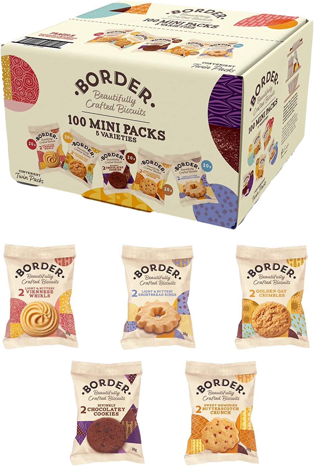 Border Biscuits 100 Luxury Mini Twin Packs (5 Varieties) - ONE CLICK SUPPLIES