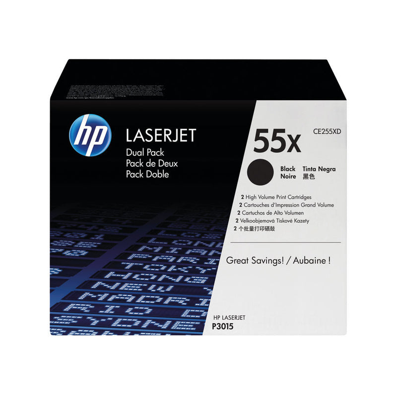 HP 55X Black High Yield Laserjet Toner Cartridge (Pack of 2) CE255XD