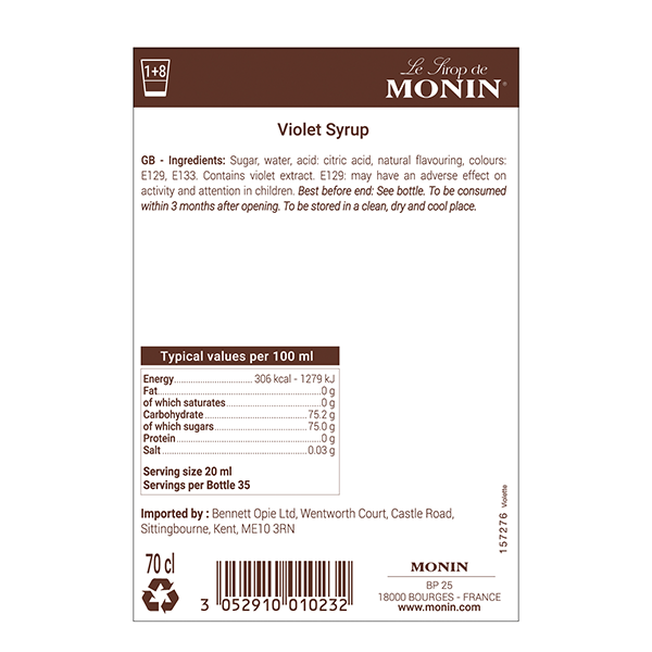 Monin Violet Coffee Syrup 700ml (Glass Bottle)