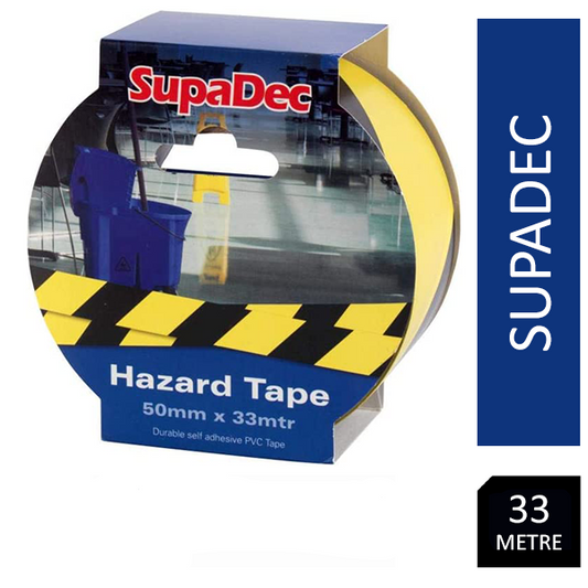 Supadec Yellow Black Hazard Tape {Extra Long 33m} - ONE CLICK SUPPLIES