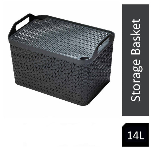 Strata Charcoal Grey Medium Handy Basket With Lid {23cm x 30.5cm} - ONE CLICK SUPPLIES