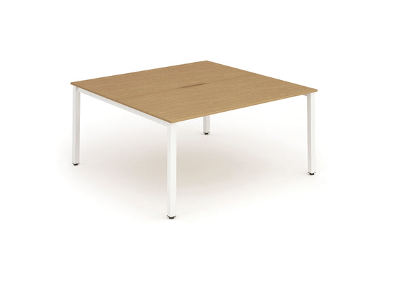 Evolve Plus 1400mm Back to Back 2 Person Desk Oak Top White Frame BE155 - ONE CLICK SUPPLIES