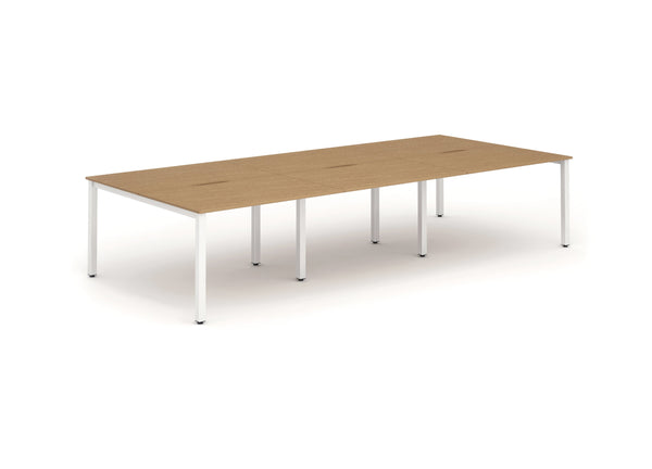 Evolve Plus 1200mm Back to Back 6 Person Desk Oak Top White Frame BE280 - ONE CLICK SUPPLIES