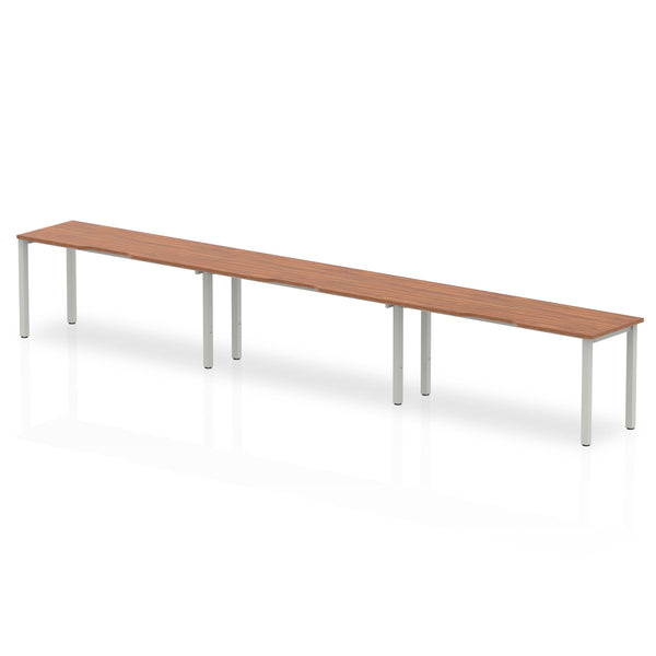 Dynamic Evolve Plus 1400mm Single Row 3 Person Desk Walnut Top Silver Frame BE412 - ONE CLICK SUPPLIES