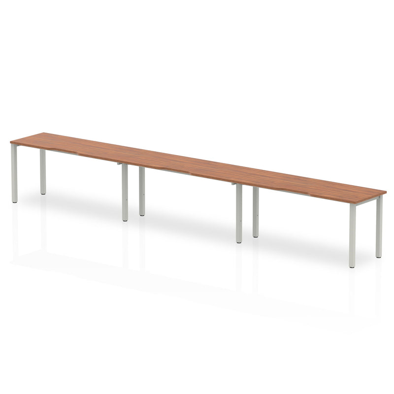 Dynamic Evolve Plus 1400mm Single Row 3 Person Desk Walnut Top Silver Frame BE412 - ONE CLICK SUPPLIES