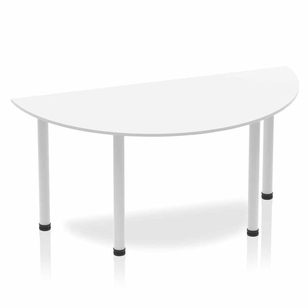 Dynamic Impulse 1600mm Semi Circle Table White Top Silver Post Leg BF00177 - ONE CLICK SUPPLIES