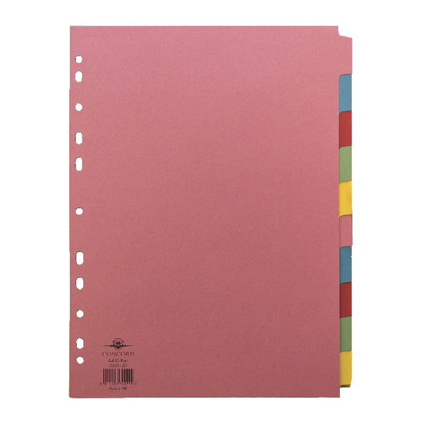 Concord Divider 10 Part A4 (2x5 Colours) 160gsm Board Pastel Assorted Colours - 72099/J20 - ONE CLICK SUPPLIES