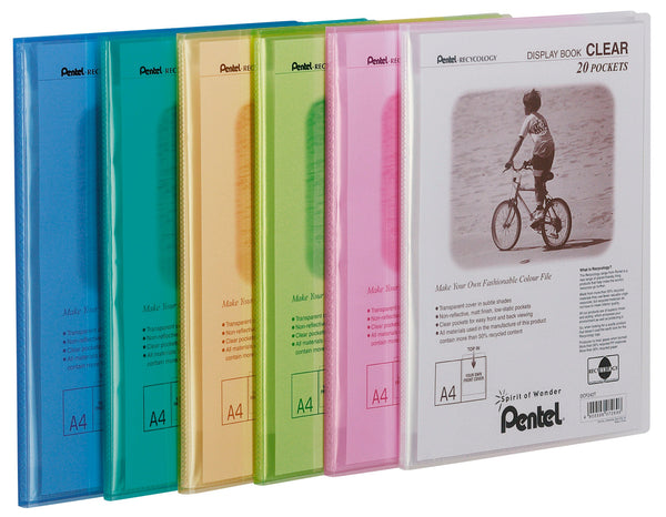 Pentel Recycology A4 Display Book Clear 30 Pocket Green (Pack 10) - DCF243D - ONE CLICK SUPPLIES