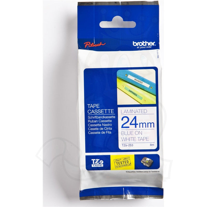 Brother Blue On White PTouch Ribbon 24mm x 8m - TZE253 - ONE CLICK SUPPLIES