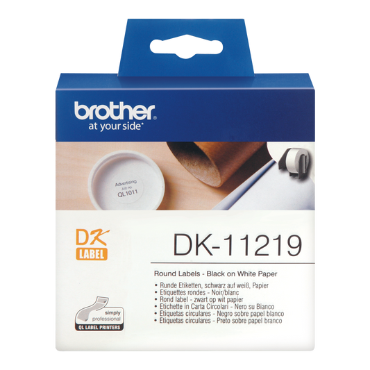 Brother Black On White Round 12mm Labels 1200 Labels - DK11219 - ONE CLICK SUPPLIES